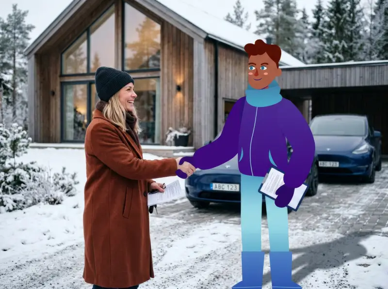 Kund som får hjälp med betalning och upphämtning av bilen